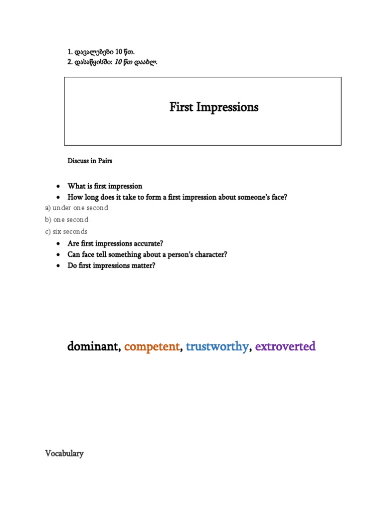 First Impressions: Timing and Impact | PDF | Perception | Extraversion ...