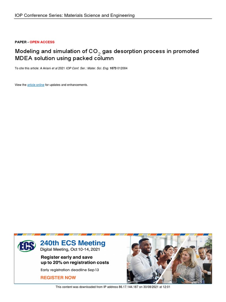 Modeling and Simulation of CO Gas Desorption Process in Promoted MDEA ...