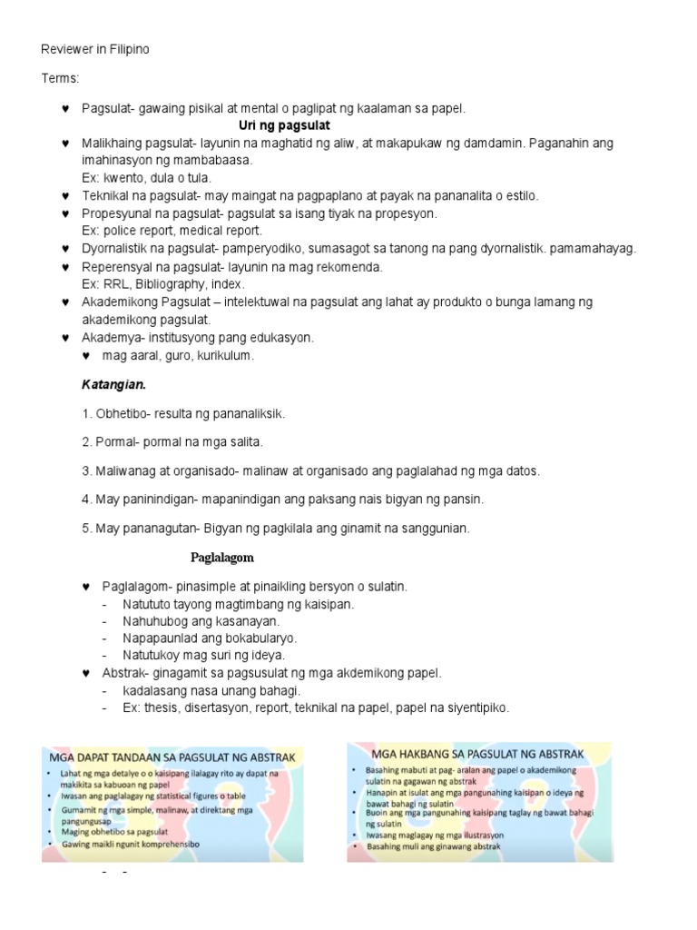 Reviewer in Filipino | PDF