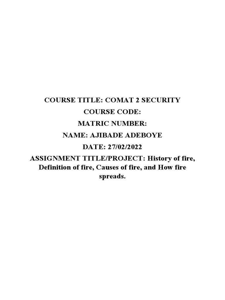 HISTORY OF FIRE PDF Fires Combustion