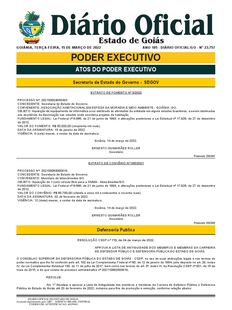 Atos do Poder Executivo em Goiás | PDF | Estado