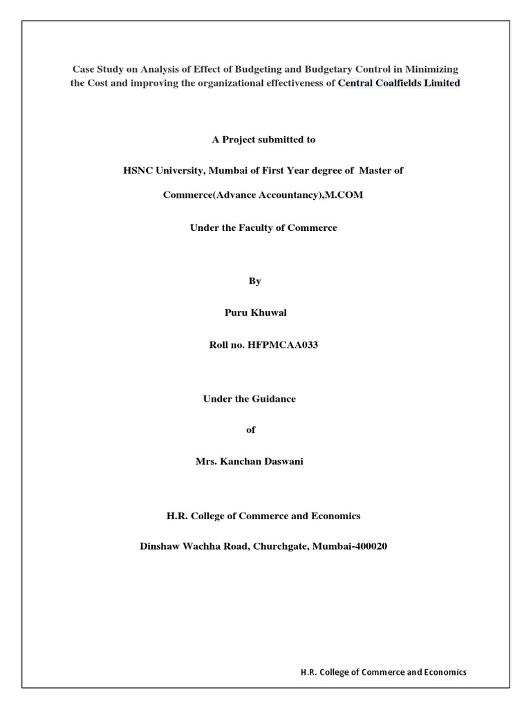 Budgeting Impact on Central Coalfields Ltd | PDF | Budget | Expense