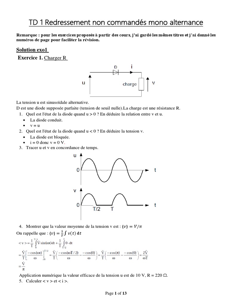 Redressement Mono Alternance Exercices Corrigés PDF Redresseur — free download