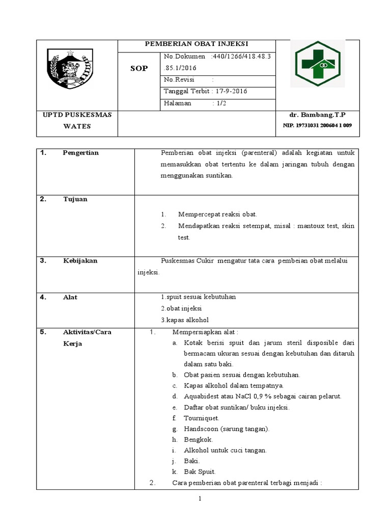 Protap Pemberian Obat Injeksi | PDF | Kesehatan Holistik | Sains ...