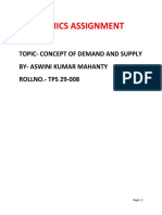Economics Assignment: Topic-Concept of Demand and Supply by - Aswini Kumar Mahanty ROLLNO. - TPS 29-008