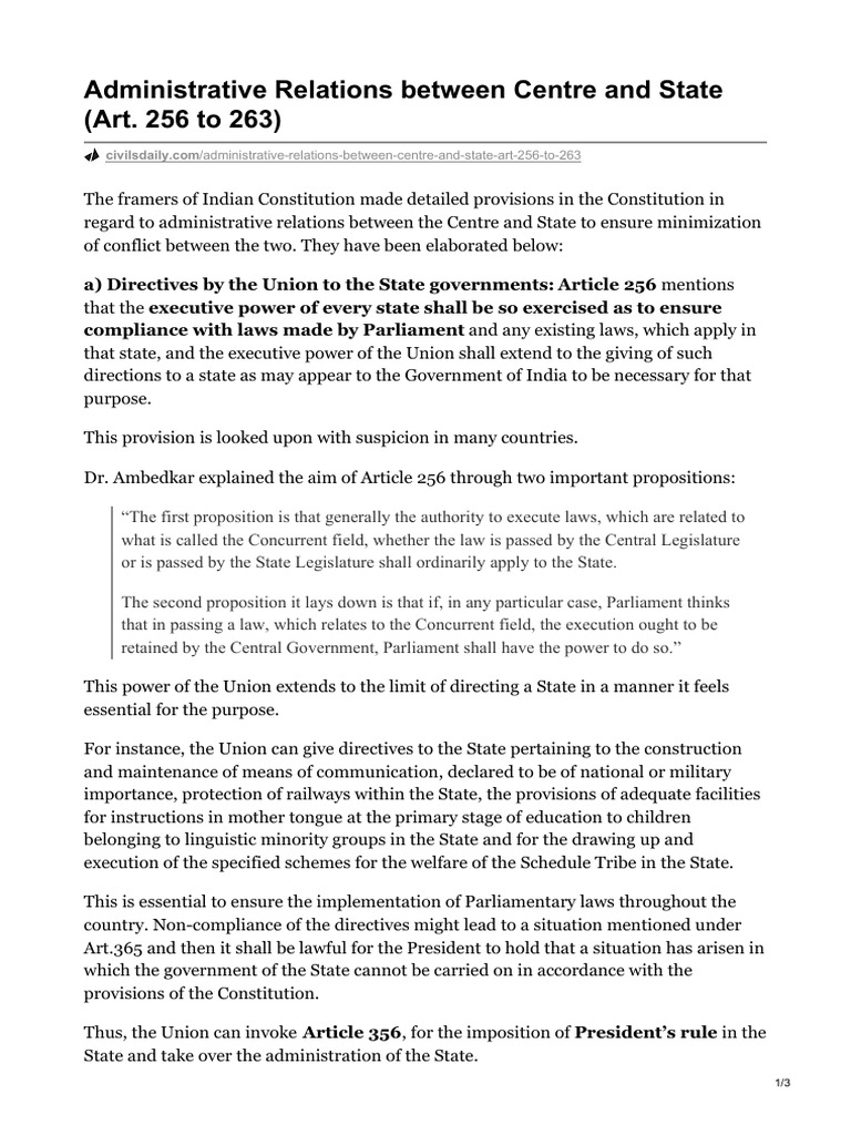 Centre-State Administrative Relations | PDF | Constitution | Presidents ...