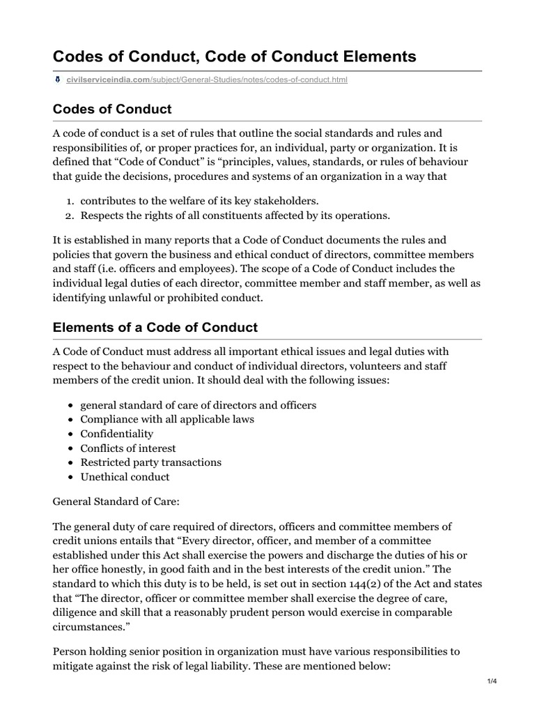 Codes of Conduct Code of Conduct Elements PDF Confidentiality