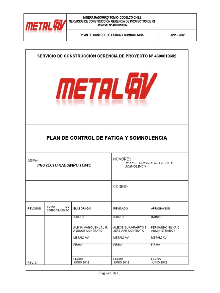 Plan de Control de Fatiga y Somnolencia | PDF | Seguridad y salud ...