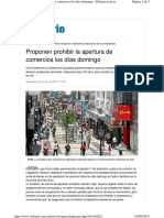 PROPONEN PROHIBIR COMERCIO LOS DÍAS DOMINGO - ARGENTINA