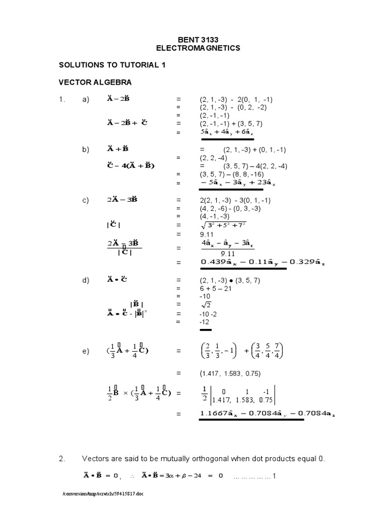 Emt Tutorial1 Solution | PDF