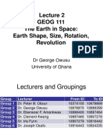 GEOG 111 The Earth in Space: Earth Shape, Size, Rotation, Revolution