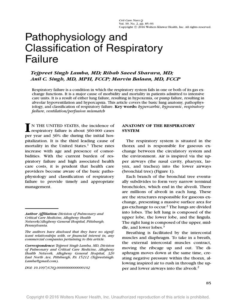 Pathophysiology and Classification of Respiratory Failure. Tejpreet ...