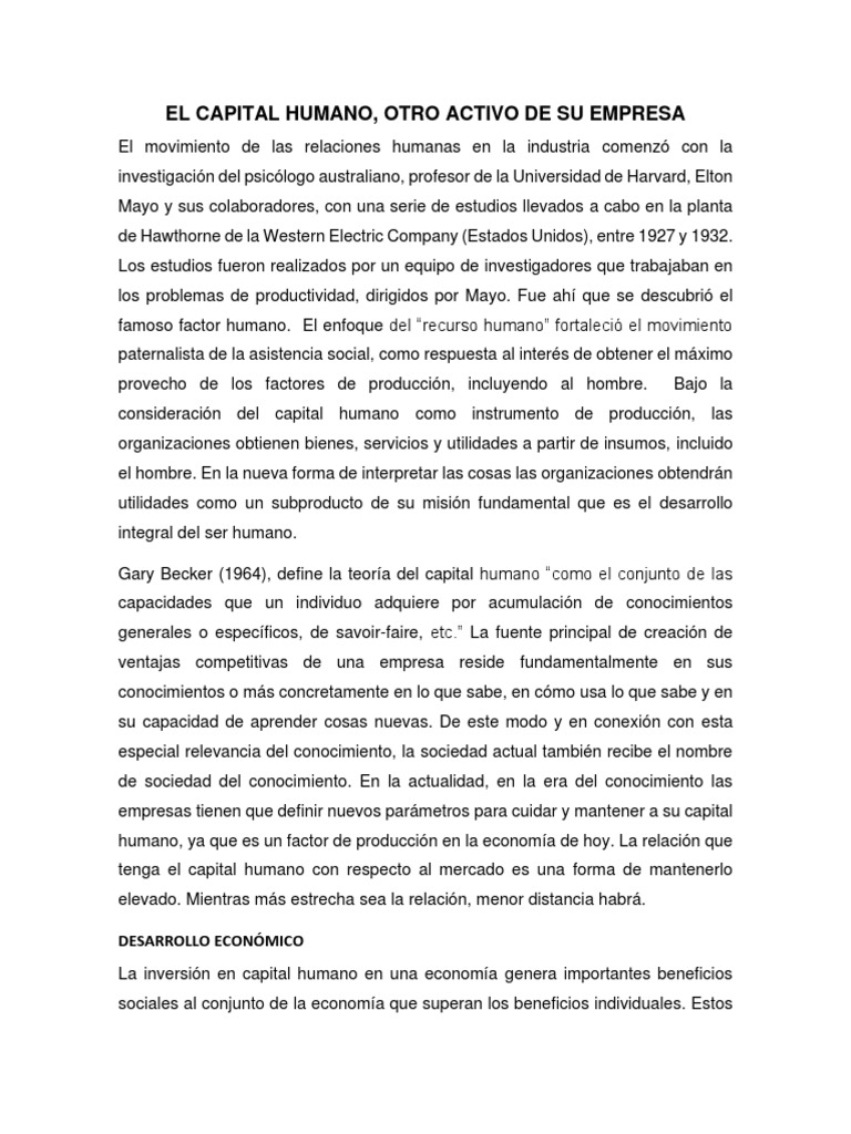 El Capital Humano | PDF | Gestión de recursos humanos | Business