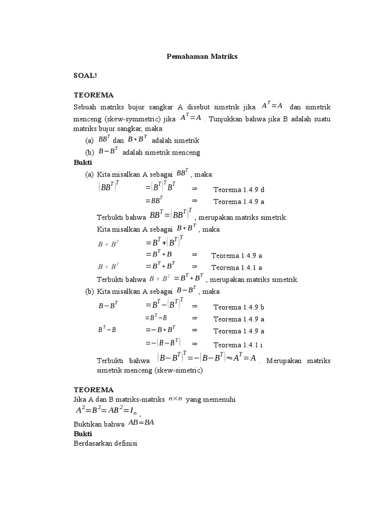 Rangkuman Teorema Matriks Simetrik | PDF