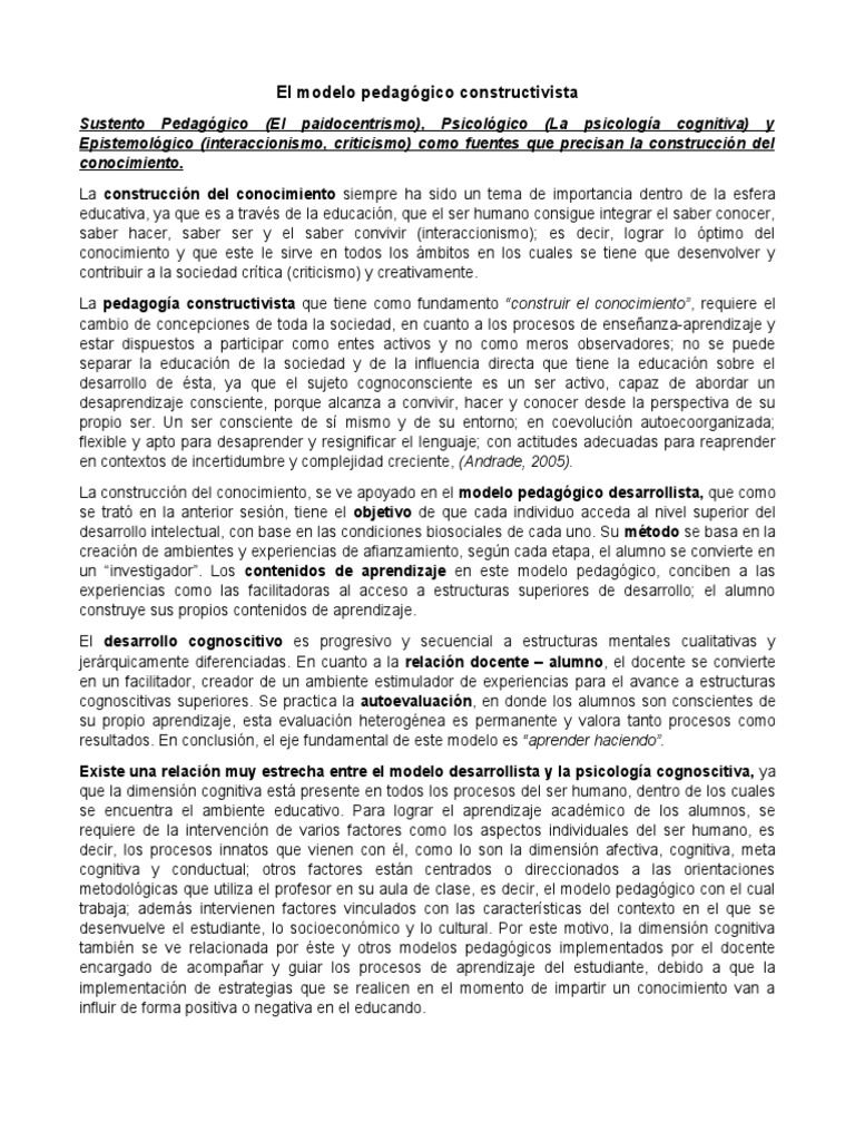 Modelo Pedagógico Constructivista | PDF | Aprendizaje | Conocimiento