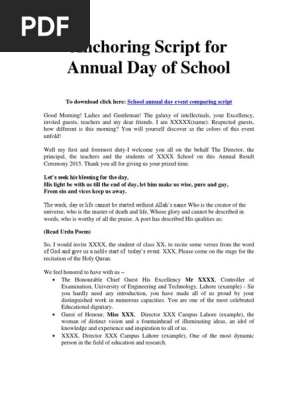 School Annual Day Anchoring Comparing Script in English Download Free