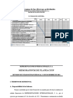 Guia de Memoramdum de Planeacion para La Auditoria de Representaciones Internacionales, S.A.