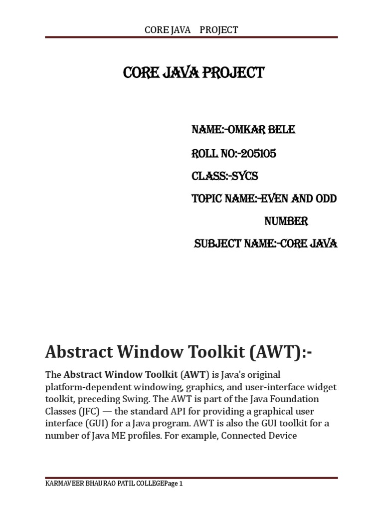 Core Java Project Abstract Window Toolkit (AWT) PDF Computer