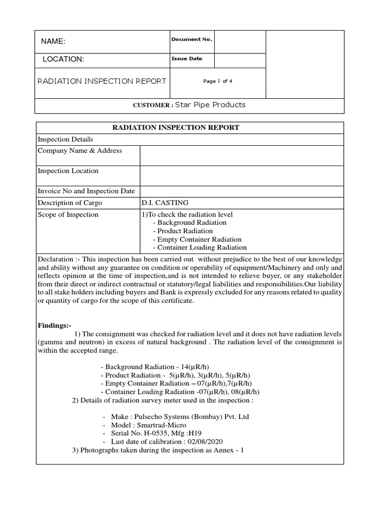 Radiation Report Template PDF Radiation