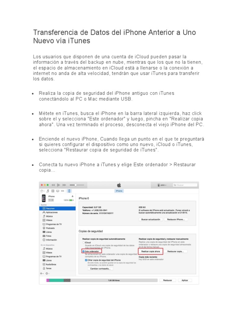 Transferir Datos de iPhone con iTunes | PDF