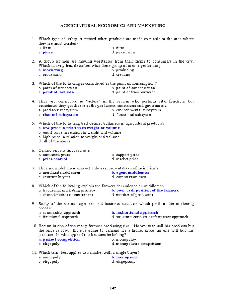 Agricultural Economics Quiz Questions | PDF | Elasticity (Economics ...