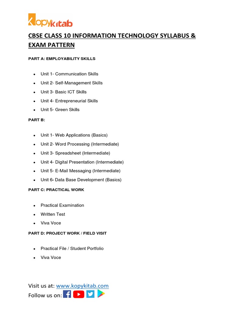 Cbse Class 10 Information Technology Syllabus Exam Pattern Pdf
