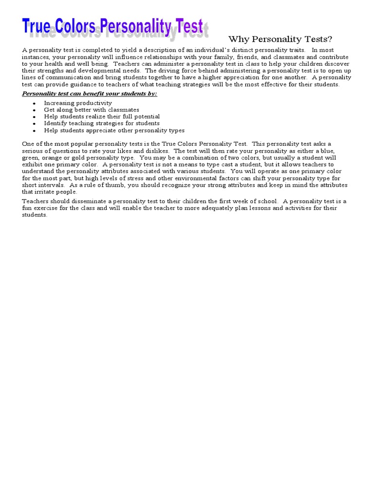 Color Personality Test | PDF | Love | Experience