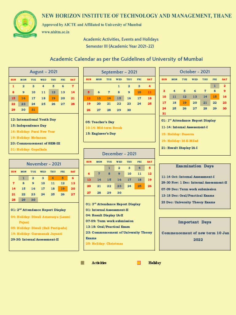 Academic Calendar As Per The Guidelines of University of Mumbai | PDF