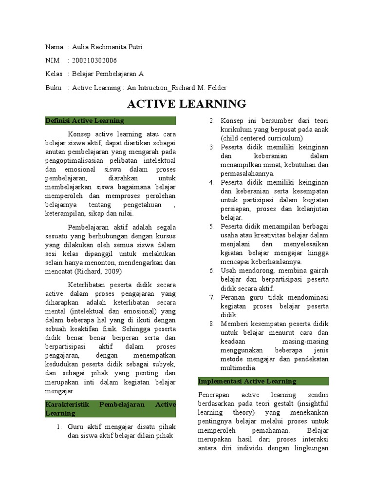 Pengertian dan Implementasi Active Learning | PDF