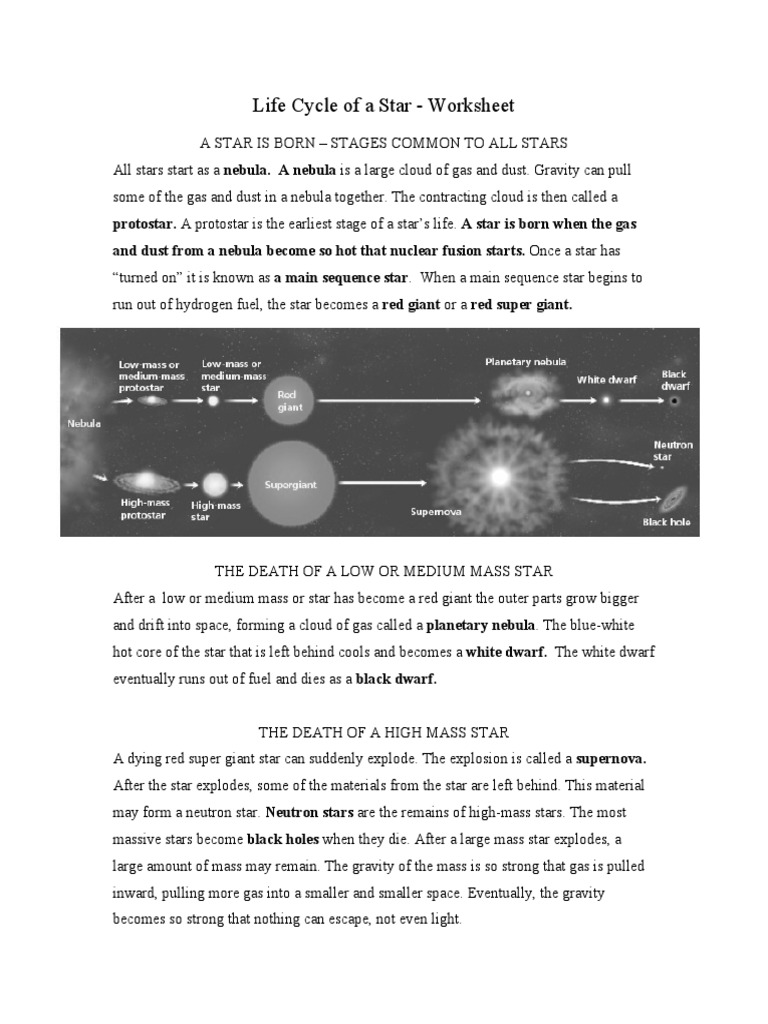 Life Cycle of a Star Worksheet | PDF | Stars | Nebula