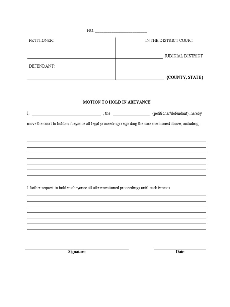 Motion to Hold Legal Proceedings Abeyance | PDF