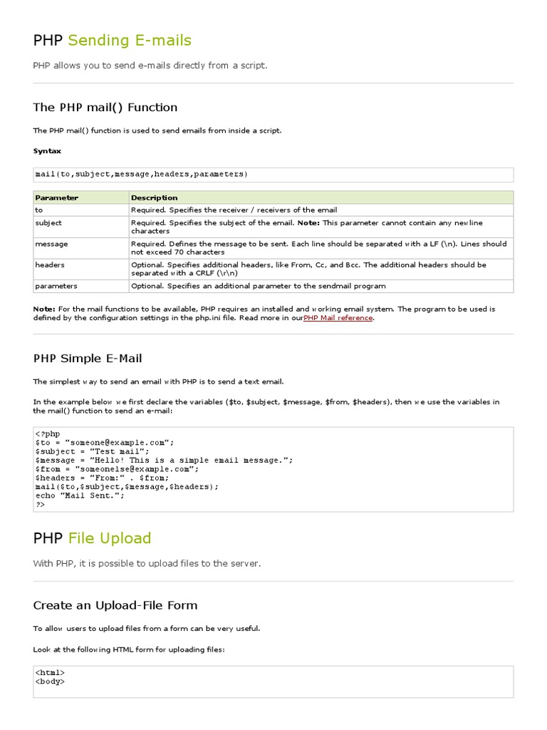 Sending E-Mails: The PHP Mail Function | PDF | Computer File | Php