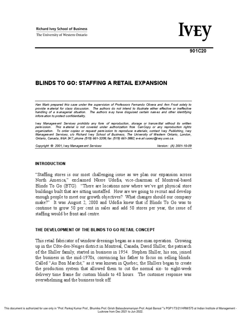 Blinds To Go Staffing A Retail Expansion Case PDF PDF