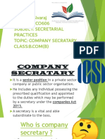 NAME: R.Sivaraj D.NO:19UCO606 Subject: Secretarial Practices Topic: Company Secratary