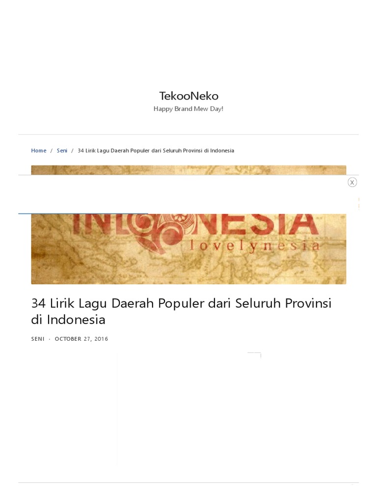 34 Lirik Lagu Daerah Populer Dari Seluruh Provinsi Di Indonesia | PDF
