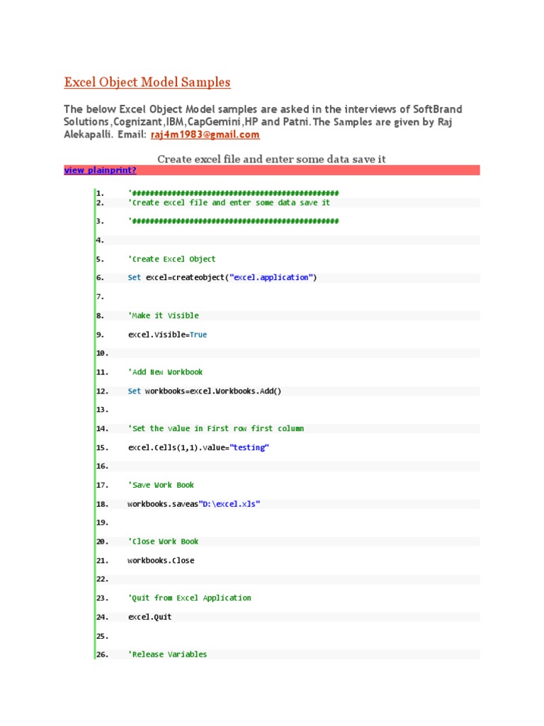 Excel Object Model Samples | PDF | Microsoft Excel | Office Suites For ...