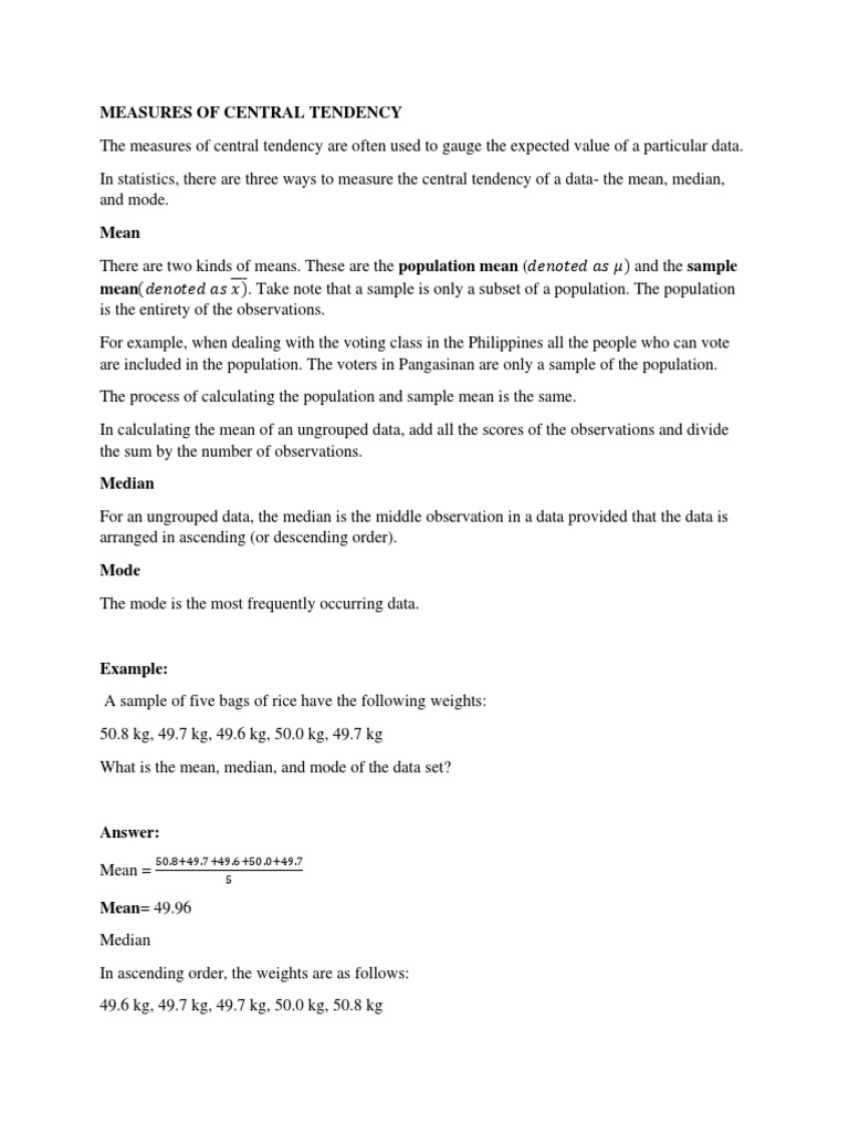 Measures of Central Tendency | PDF