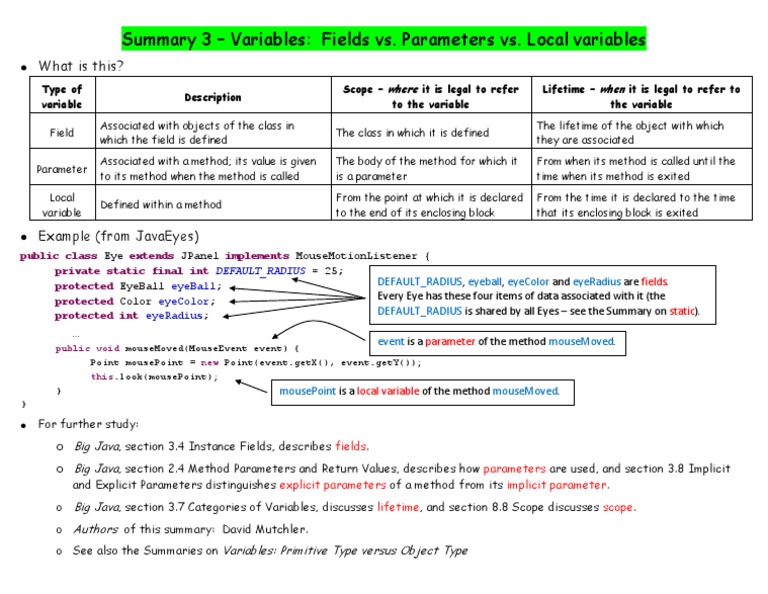 Understanding Fields, Parameters, and Local Variables | PDF | Method ...