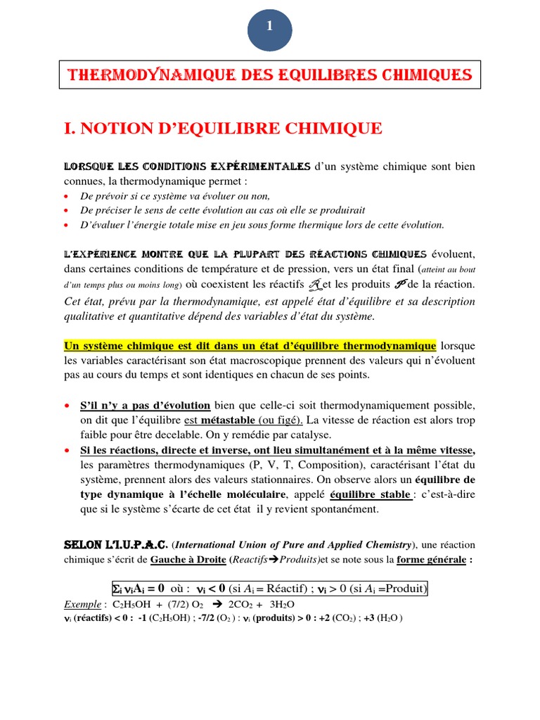 1 Equilibres Chimiques | PDF | Équilibre chimique | Thermodynamique