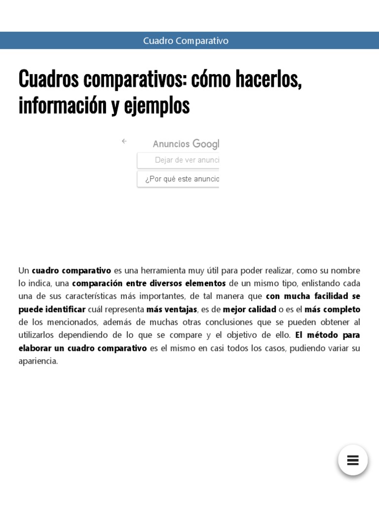 Cuadros Comparativos Cómo Hacerlos Información Y Ejemplos Cuadro