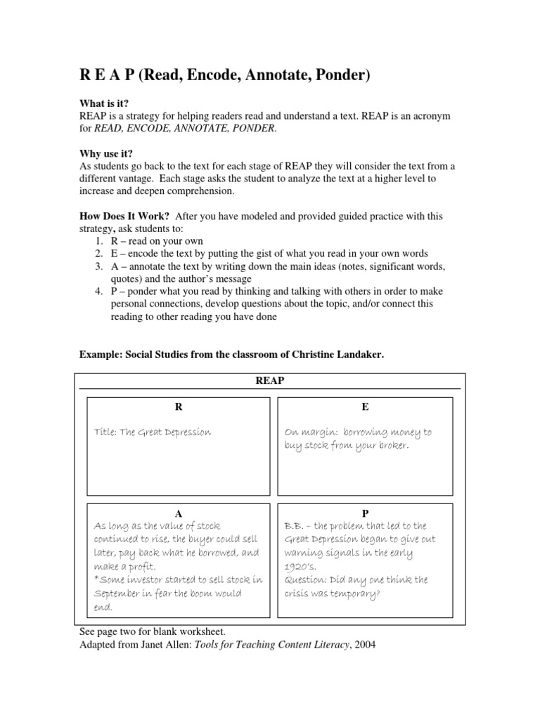 R E A P (Read, Encode, Annotate, Ponder) : What Is It? | PDF