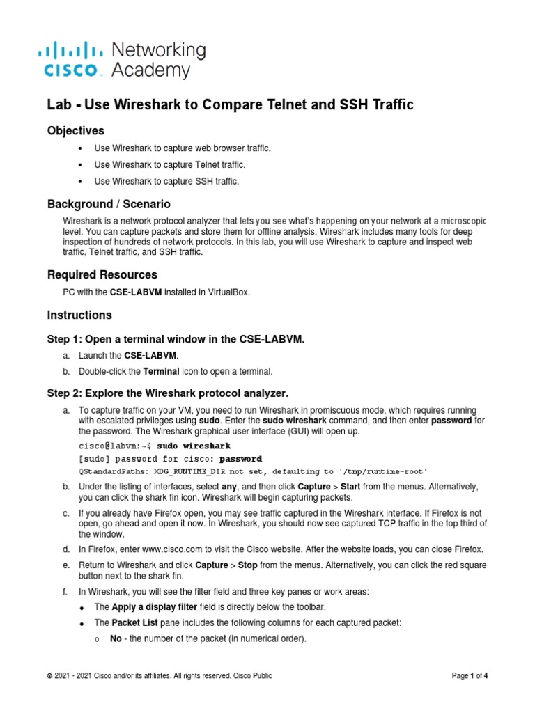Use Wireshark To Compare Telnet and SSH Traffic | PDF | Secure Shell ...