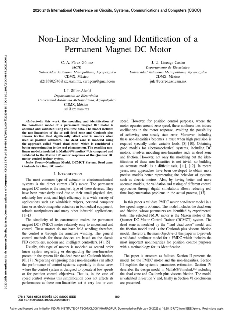 Non-Linear Modeling and Identification of A Permanent Magnet DC Motor ...