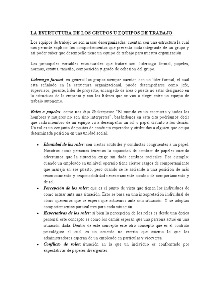 La Estructura de Los Grupos U Equipos de Trabajo | PDF | Liderazgo ...