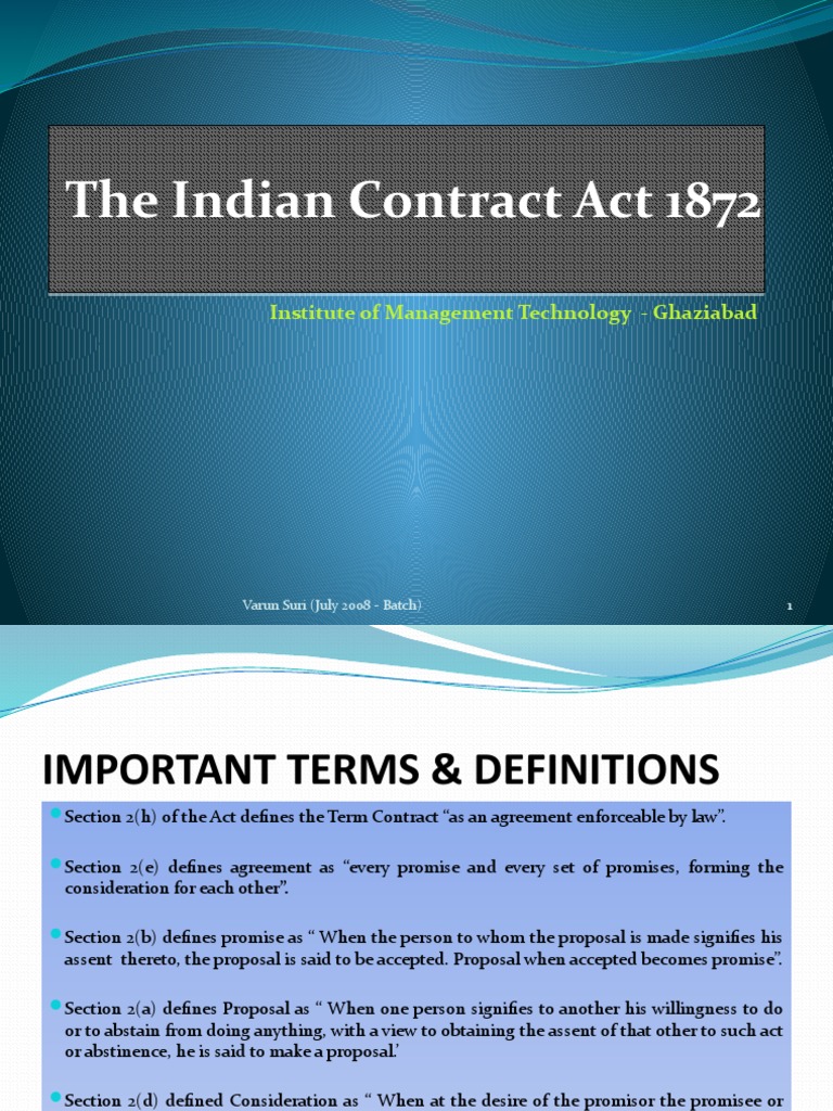 The Indian Contract Act 1872 | PDF | Damages | Breach Of Contract