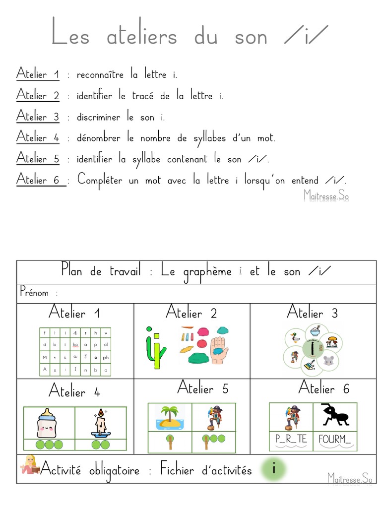 Ateliers Son /i/ pour CP Période 1 | PDF