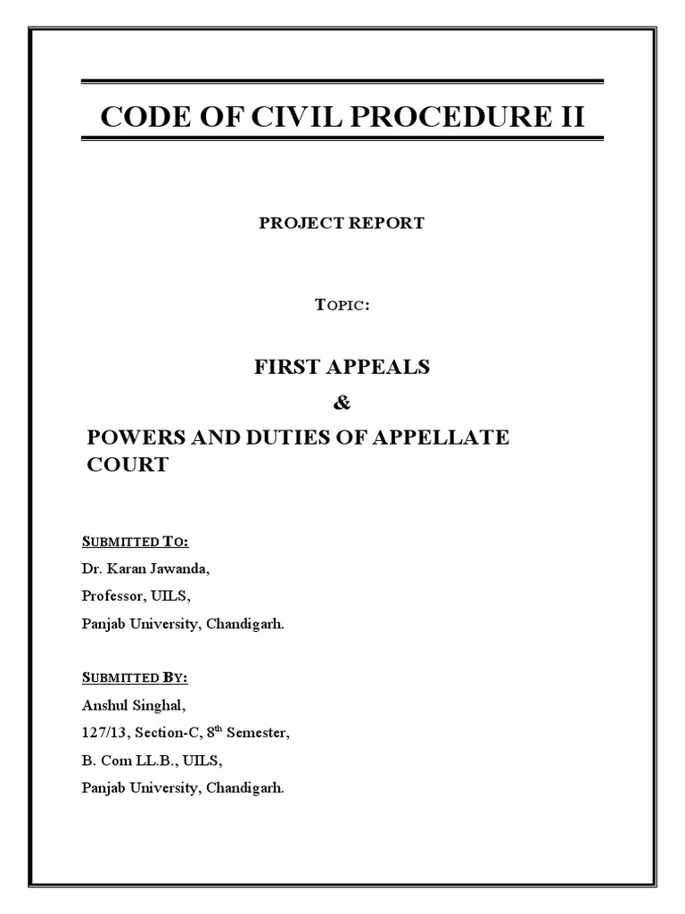 Code OF Civil Procedure II First Appeals & Powers AND Duties OF