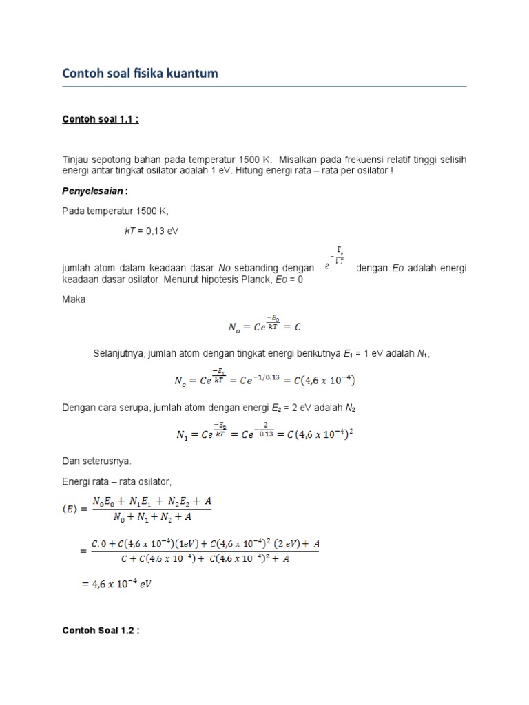 Contoh Soal Fisika Kuantum