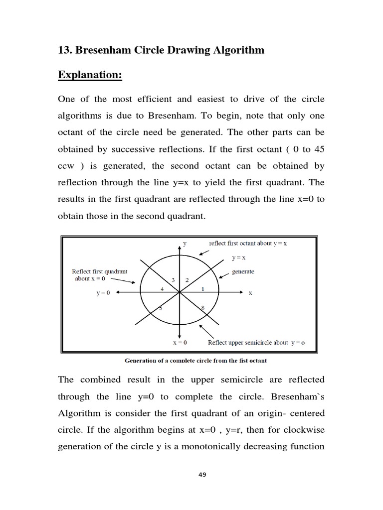 Bresenham Circle Drawing Algorithm Explanation | PDF