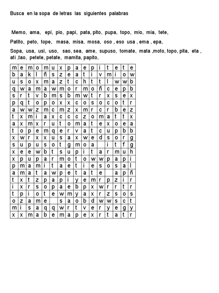 Busca en La Sopa de Letras Las Siguientes Palabras | PDF